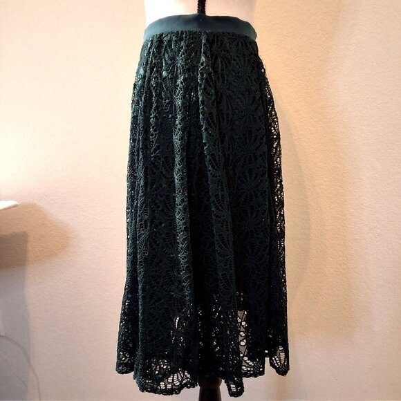 Eva Franco Anthropologie Green Lace A Lined Skirt Sz 4 - Picture 3 of 5